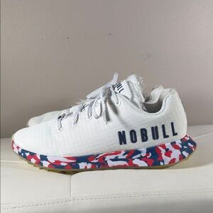 NOBULL White Shoes with Red and Blue Camouflage Sole
